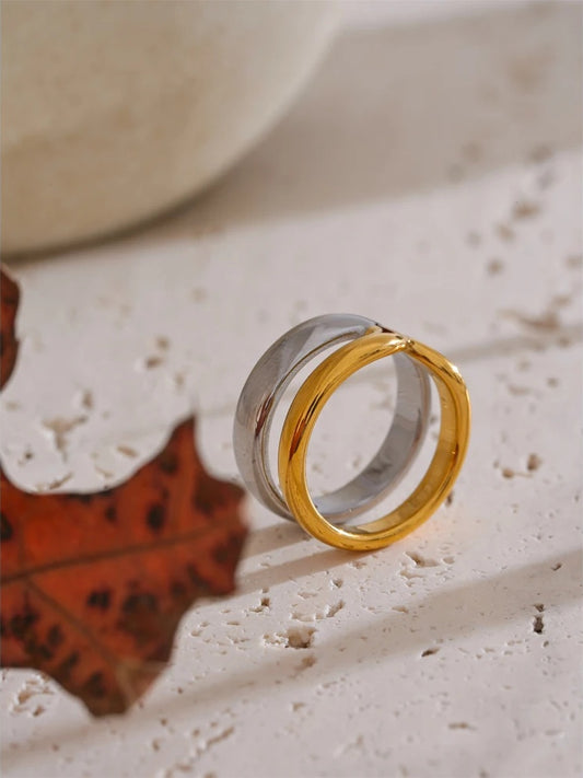 Double layer x shape abstract wide ring - product image