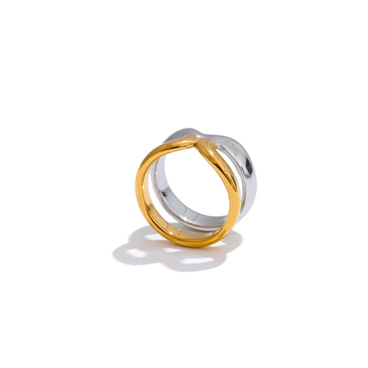 Double layer x shape abstract wide ring - product image