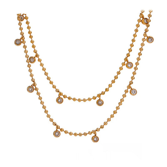 Double layered cubic zirconia bead chain necklace - product image