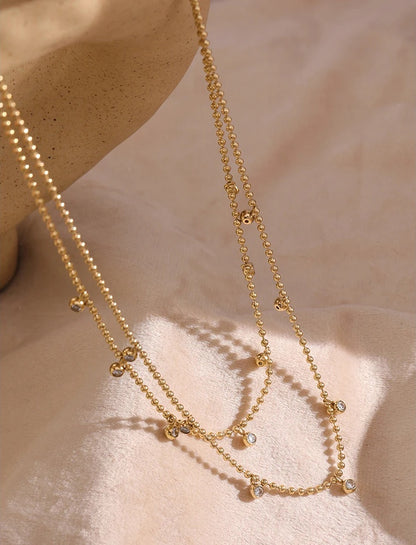 Double layered cubic zirconia bead chain necklace - product image