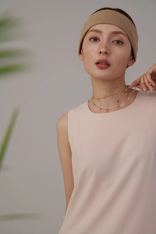 Double layered cubic zirconia bead chain necklace - product image