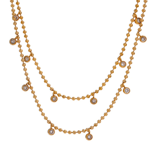 Double layered cubic zirconia bead chain necklace - product image