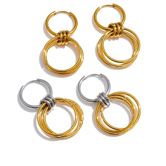 Double round drop earrings stainless steel women's - product image
