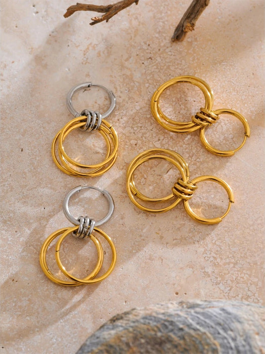 Double round drop earrings stainless steel women's - product image