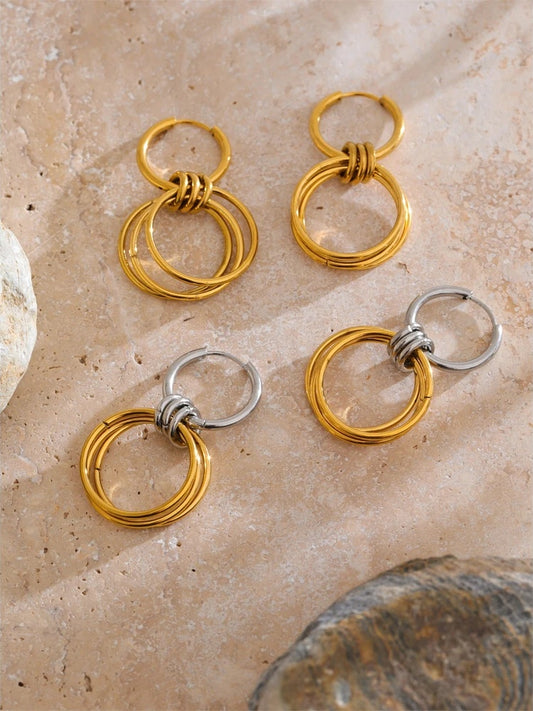 Double round drop earrings stainless steel women's - product image