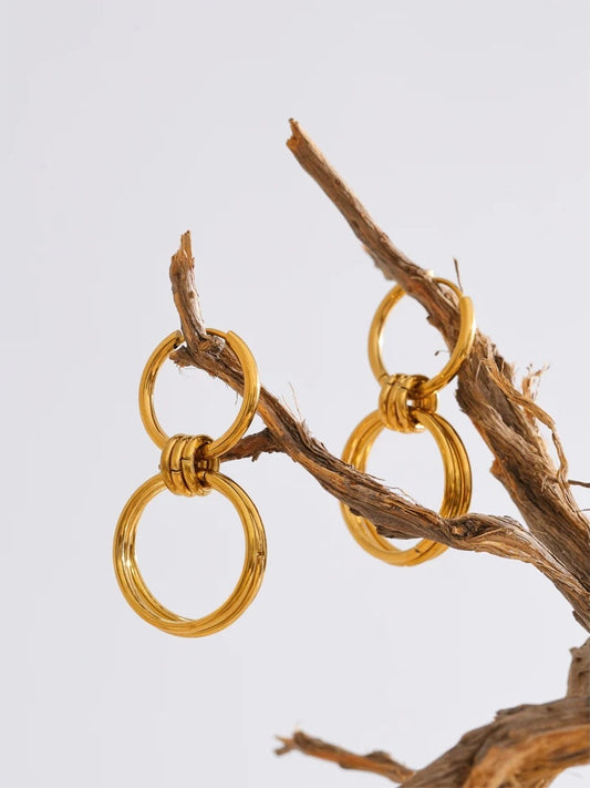 Double round drop earrings stainless steel women's - product image