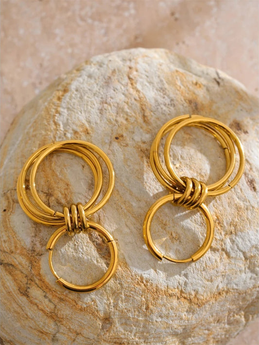 Double round drop earrings stainless steel women's - product image