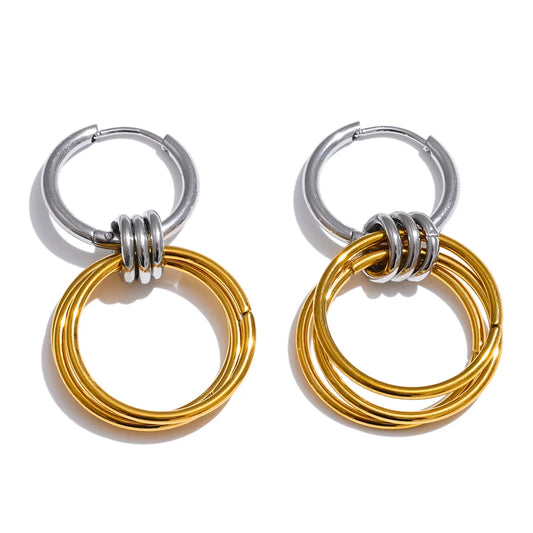 Double round drop earrings stainless steel women's - product image