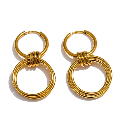 Double round drop earrings stainless steel women's - product image