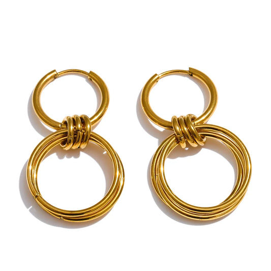 Double round drop earrings stainless steel women's - product image