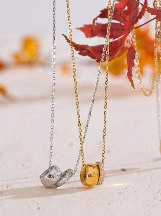 Double round zirconia removable pendant necklace - product image