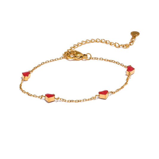 Double side enamel heart link bracelet - product image
