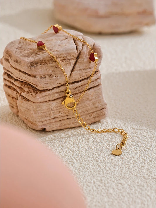 Double side enamel heart link bracelet - product image