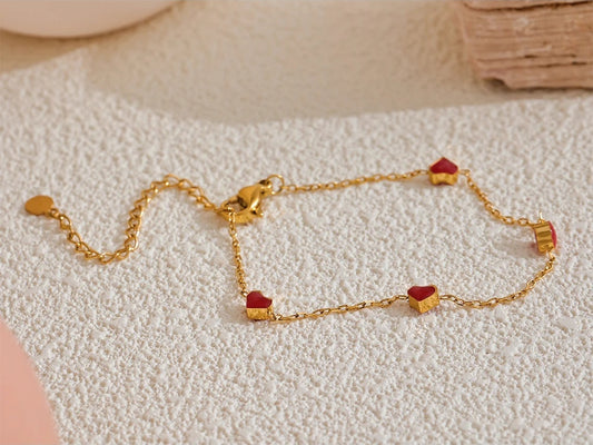 Double side enamel heart link bracelet - product image