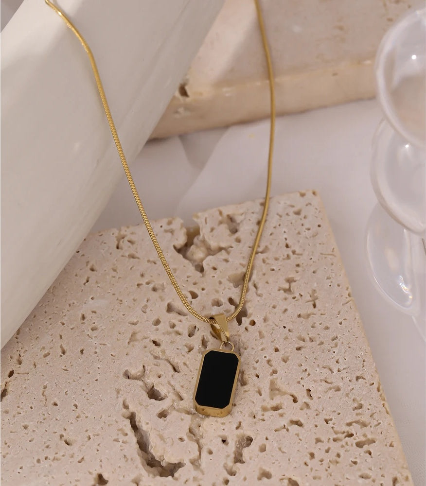Double-sided black white enamel pendant necklace - product image