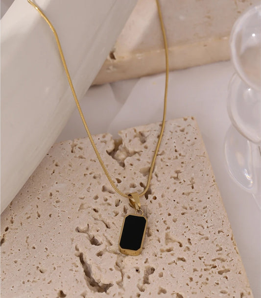 Double-sided black white enamel pendant necklace - product image
