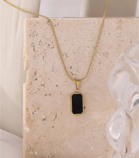 Double-sided black white enamel pendant necklace - product image
