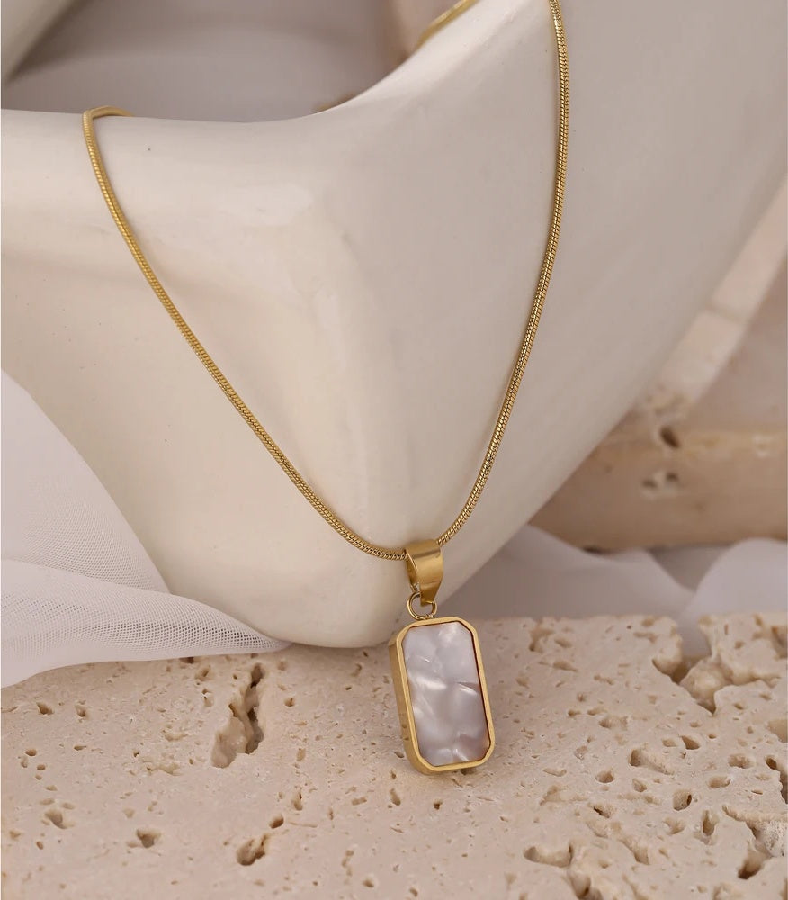 Double-sided black white enamel pendant necklace - product image