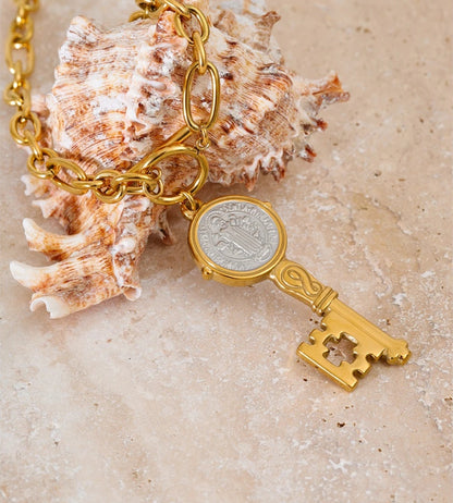 Double-sided lock pendant handmade necklace - product image