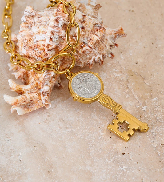 Double-sided lock pendant handmade necklace - product image
