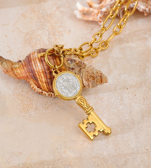 Double-sided lock pendant handmade necklace - product image