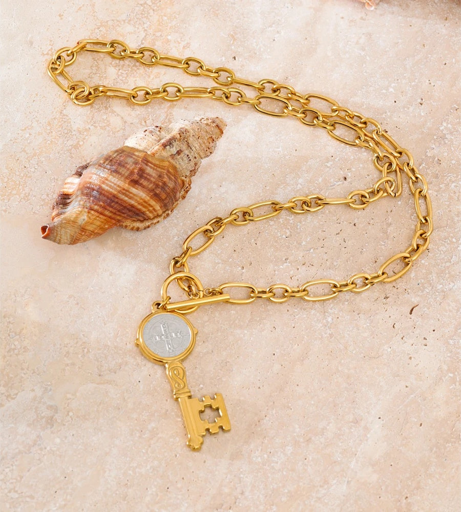 Double-sided lock pendant handmade necklace - product image