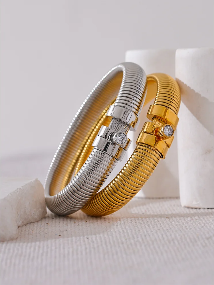 Elastic modern cz thick statement bracelet - product image