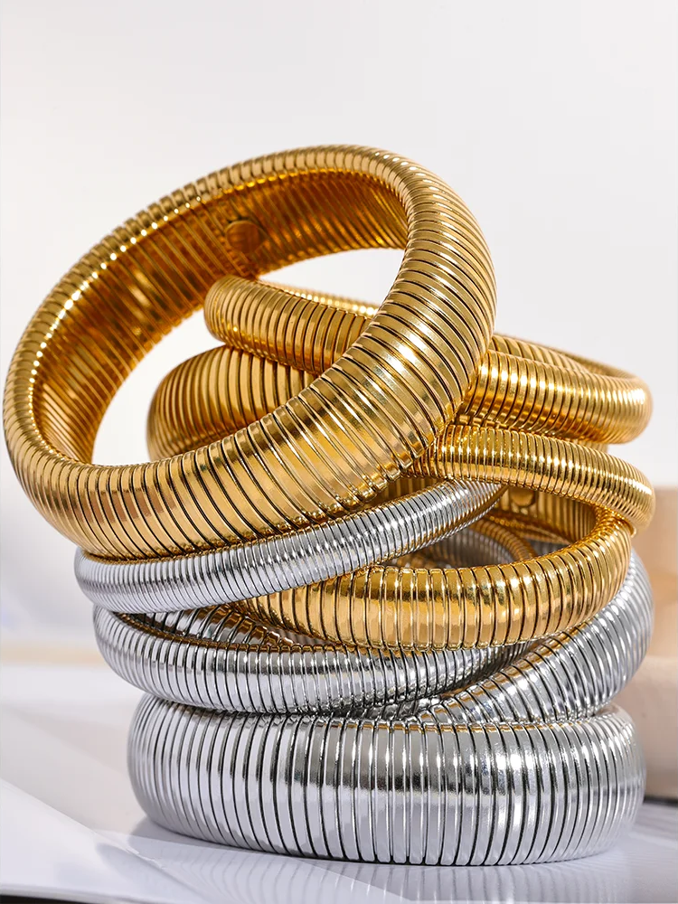 Elastic thick metal bangle bracelet unisex - product image