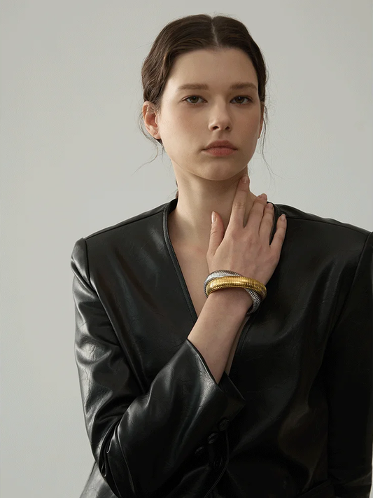 Elastic thick punk contemporary bangle bracelet - product image