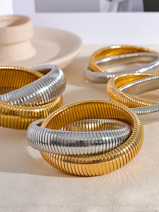 Elastic thick punk contemporary bangle bracelet - product image