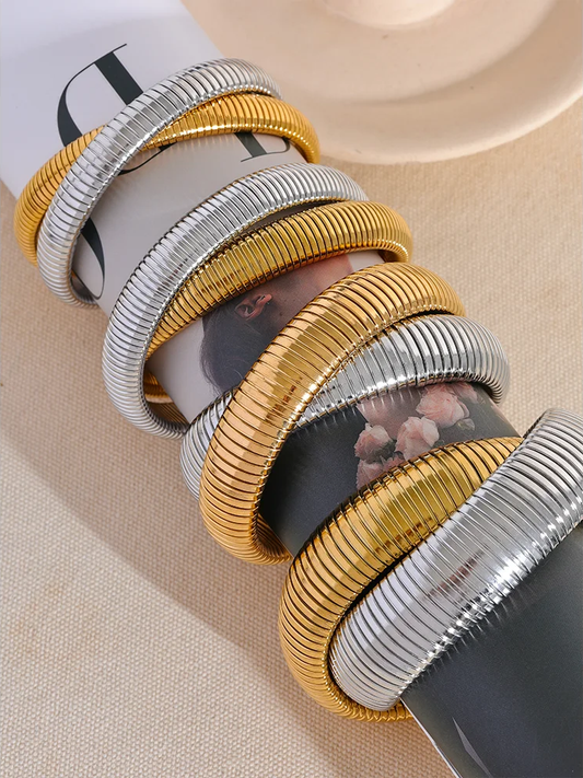 Elastic thick punk contemporary bangle bracelet - product image