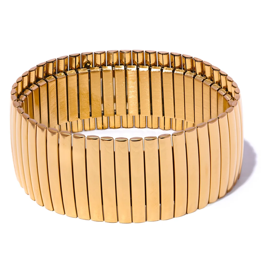 Elastic wide metal statement bracelet bangle - product image