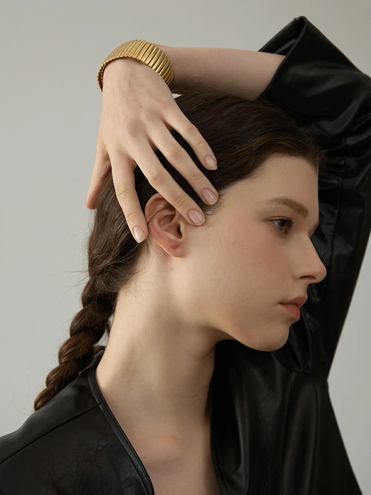Elastic wide metal statement bracelet bangle - product image