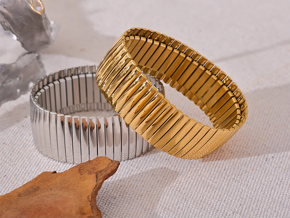 Elastic wide metal statement bracelet bangle - product image