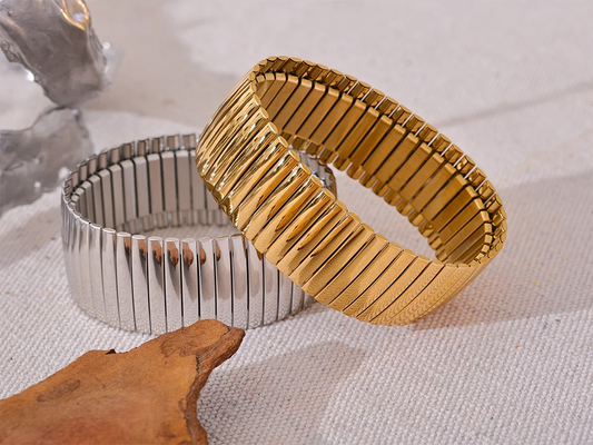 Elastic wide metal statement bracelet bangle - product image