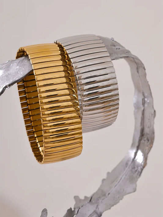 Elastic wide metal statement bracelet bangle - product image
