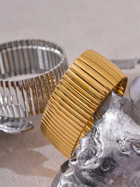 Elastic wide metal statement bracelet bangle - product image