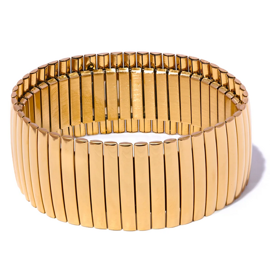 Elastic wide metal statement bracelet bangle - product image