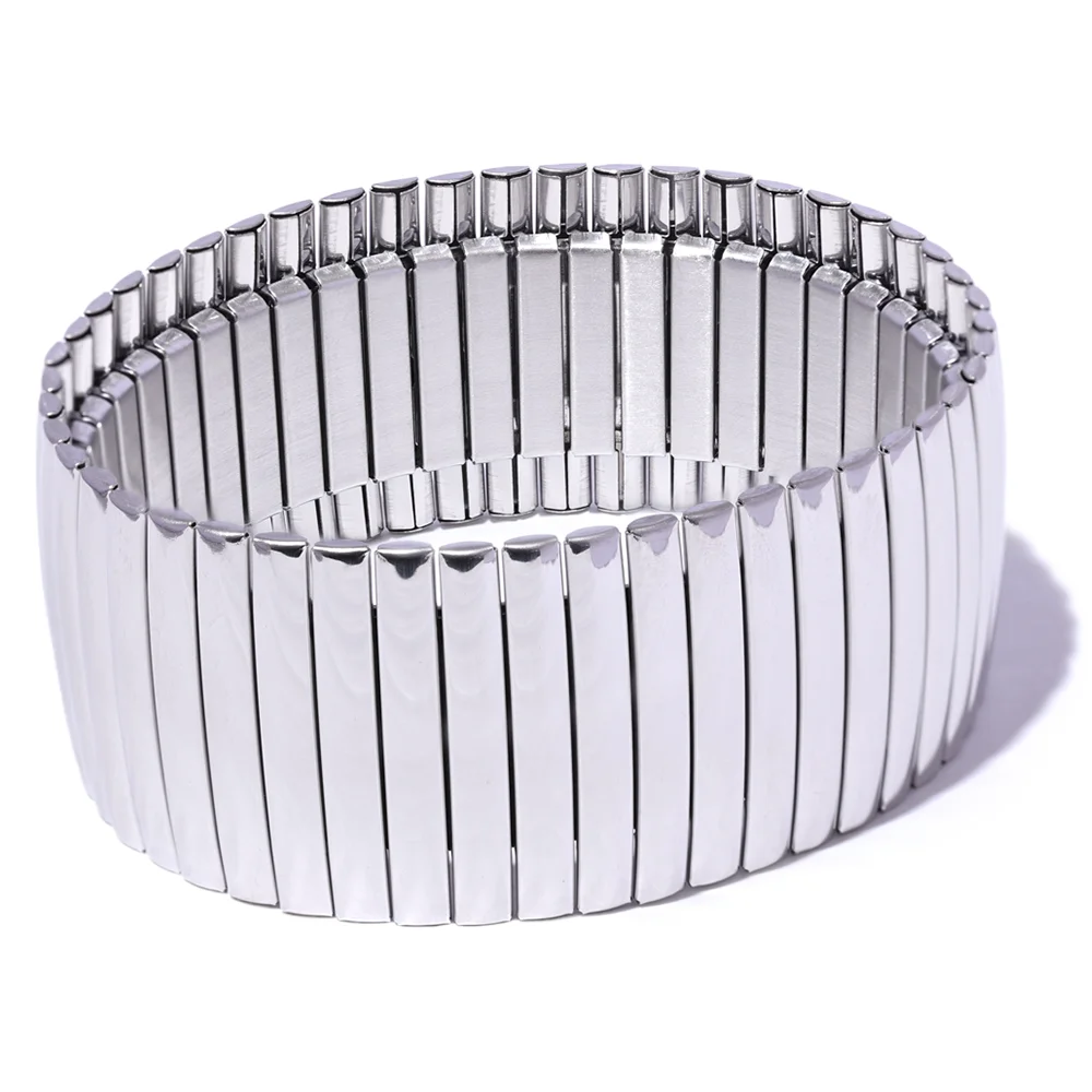 Elastic wide metal statement bracelet bangle - product image