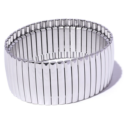 Elastic wide metal statement bracelet bangle - product image