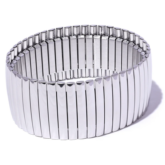 Elastic wide metal statement bracelet bangle - product image