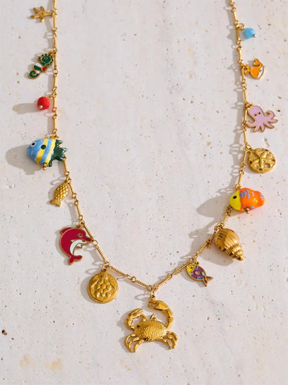 Enamel ceramic fish conch crab necklace bracelet set - product image