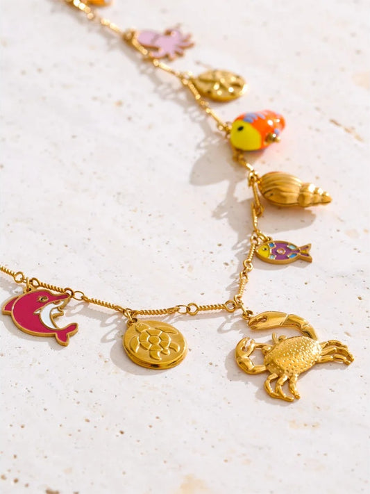 Enamel ceramic fish conch crab necklace bracelet set - product image