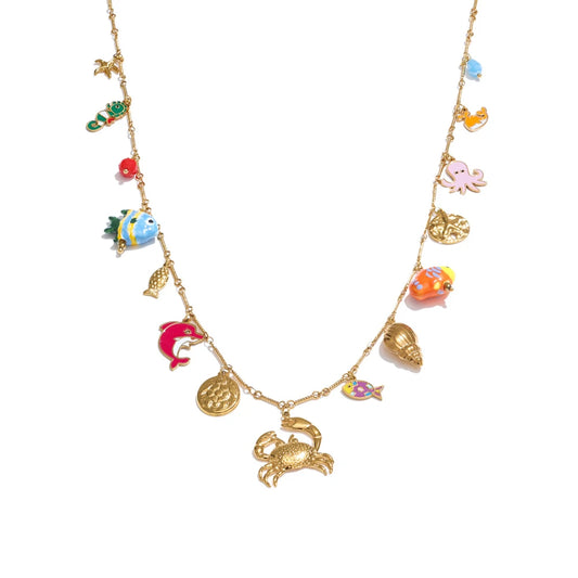 Enamel ceramic fish conch crab necklace bracelet set - product image