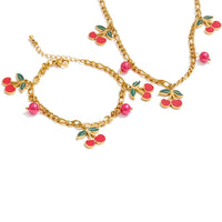 Enamel Cherry Drop Necklace Bracelet Beads Chain