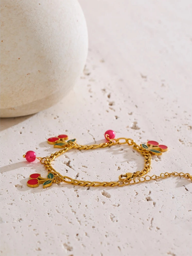 Enamel cherry drop necklace bracelet beads chain - product image