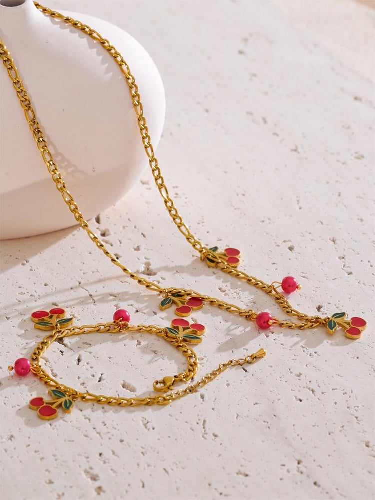 Enamel cherry drop necklace bracelet beads chain - product image