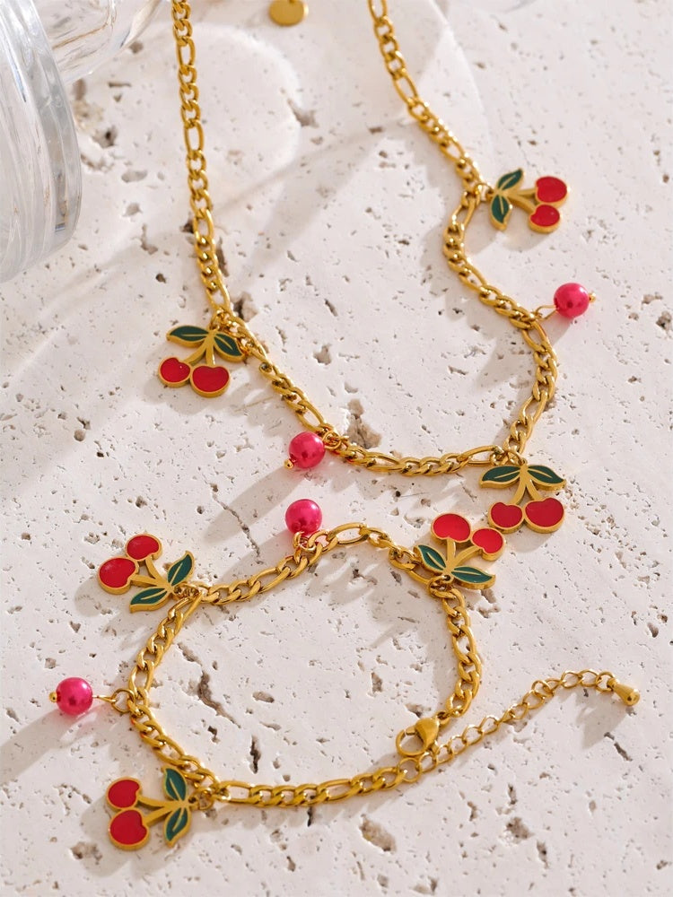 Enamel cherry drop necklace bracelet beads chain - product image