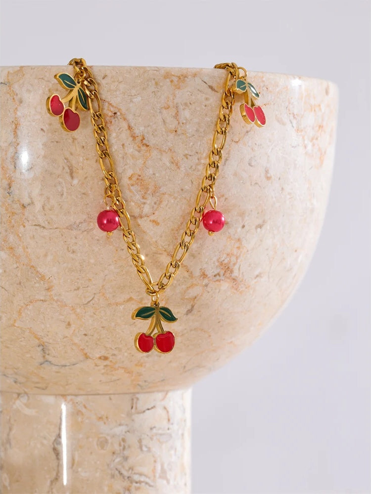Enamel cherry drop necklace bracelet beads chain - product image