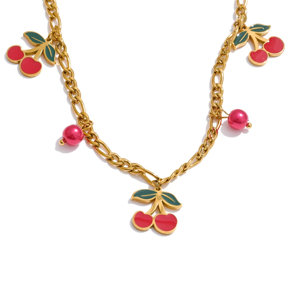 Enamel cherry drop necklace bracelet beads chain - product image